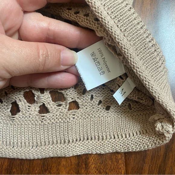 Lightweight Beige Sweater See Through Open Knit Size Medium Bohemian Hippie - Picture 2 of 5